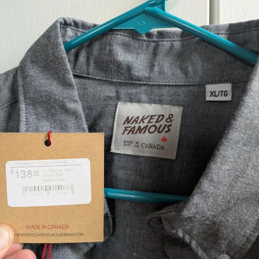 Naked and Famous Regular Shirt in Grey Neppy Soft Cotton/Linen XL - Picture 2 of 4